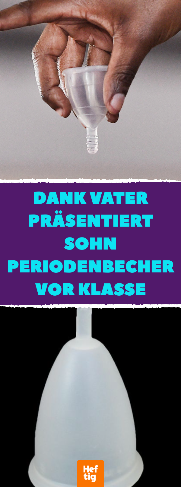 Dank Vater präsentiert Sohn Menstruationstasse vor Klasse