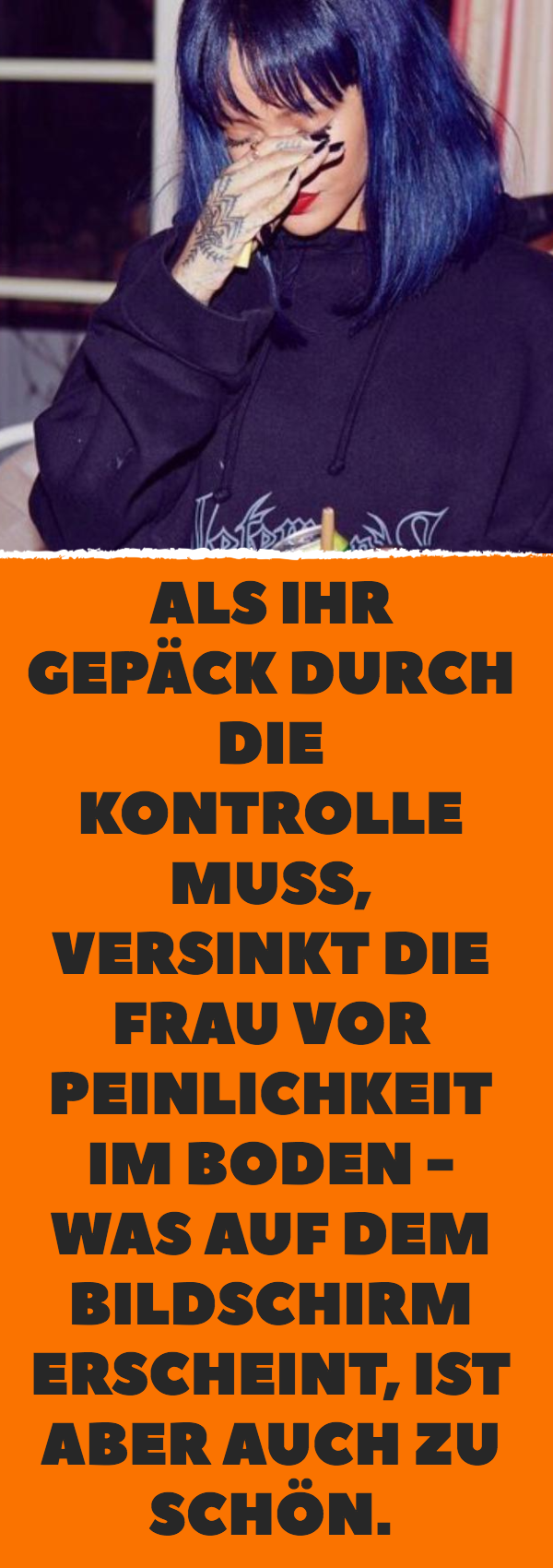 Als ihr Gepäck durch die Kontrolle muss, versinkt die Frau vor Peinlichkeit im Boden - was auf dem Bildschirm erscheint, ist aber auch zu schön.