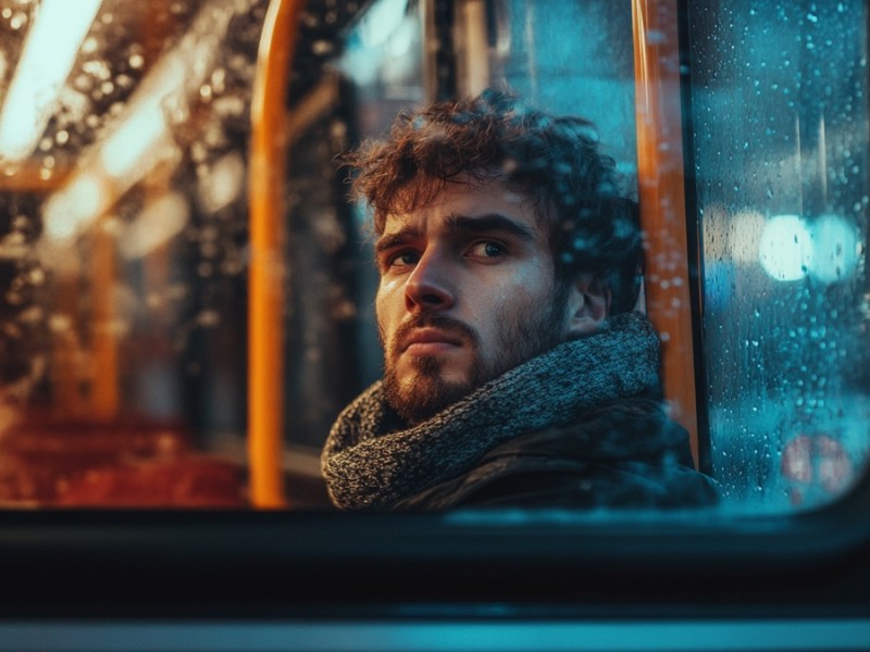 Ein Mann im Bus. (KI-generiert)