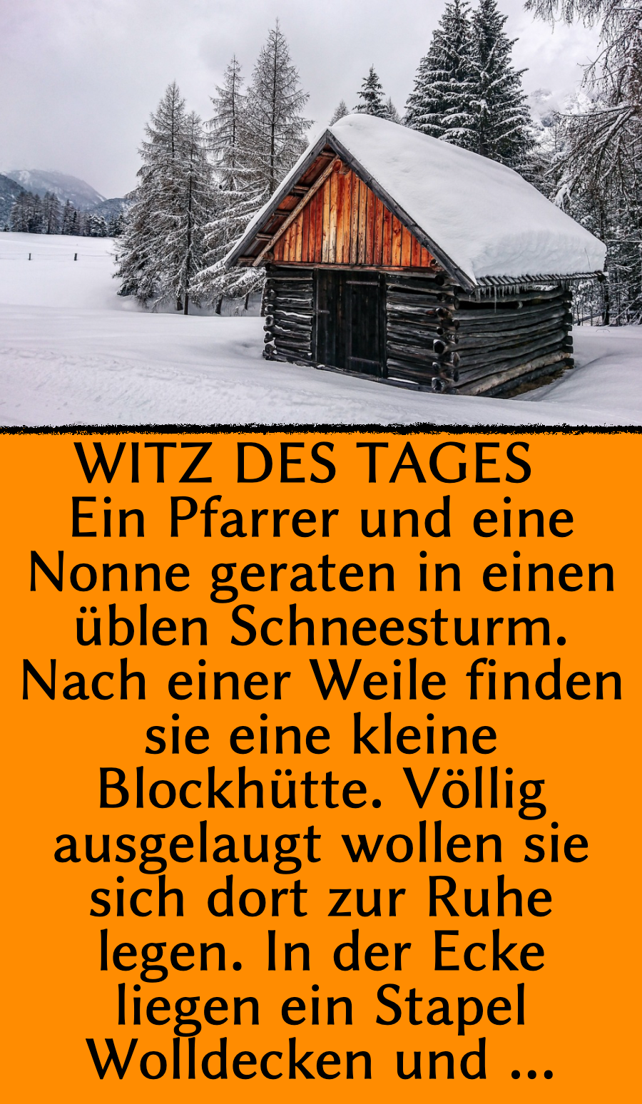 Witz des Tages: Pfarrer und Nonne sind alleine in Berghütte