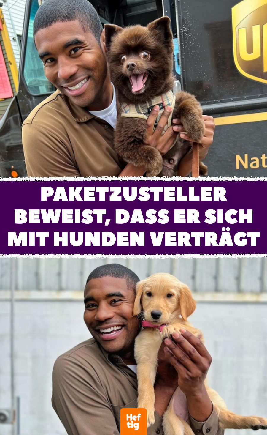 Paketzusteller beweist, dass er sich mit Hunden verträgt